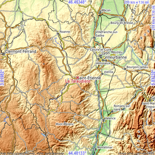 Topographic map of La Talaudière