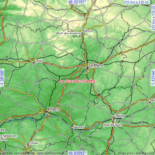 Topographic map of La Suze-sur-Sarthe