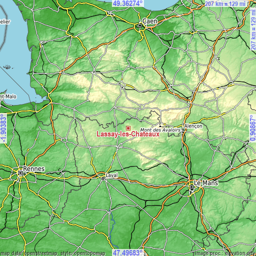 Topographic map of Lassay-les-Châteaux