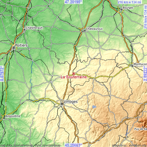 Topographic map of La Souterraine