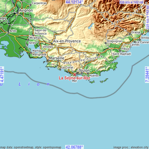 Topographic map of La Seyne-sur-Mer