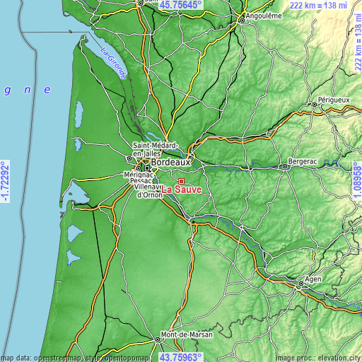 Topographic map of La Sauve