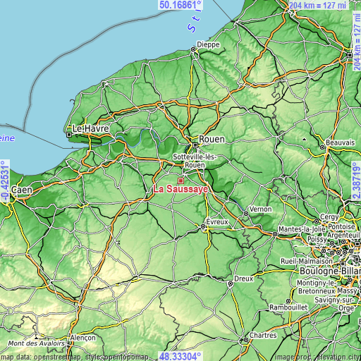 Topographic map of La Saussaye