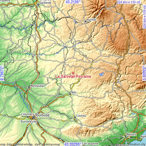 Topographic map of La Salvetat-Peyralès