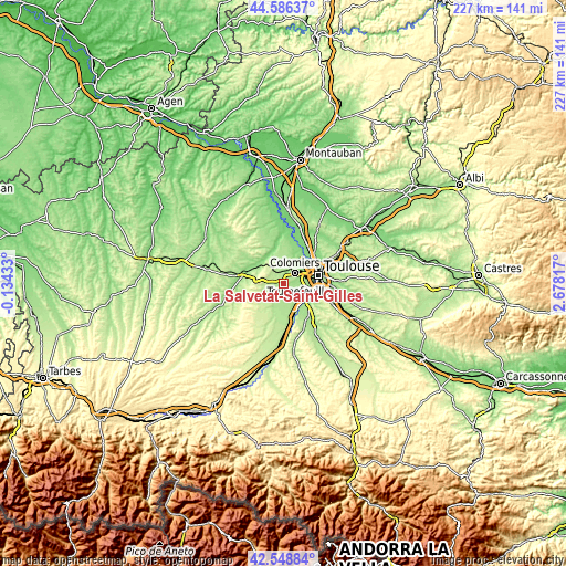 Topographic map of La Salvetat-Saint-Gilles