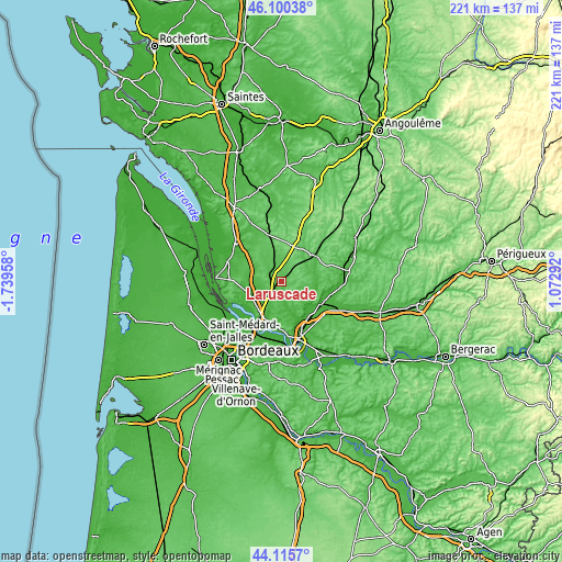 Topographic map of Laruscade