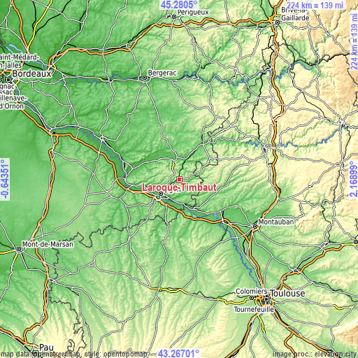 Topographic map of Laroque-Timbaut