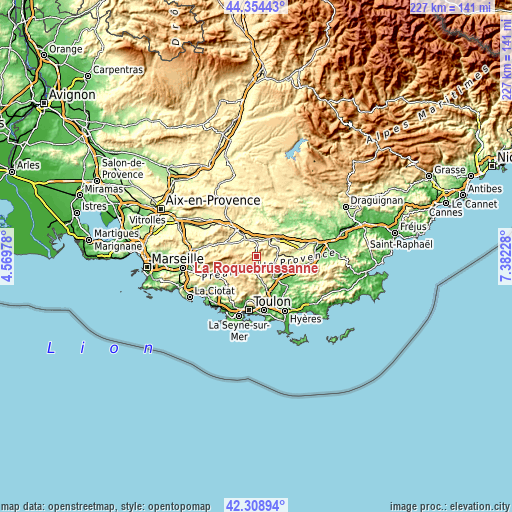 Topographic map of La Roquebrussanne