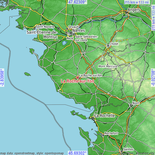 Topographic map of La Roche-sur-Yon