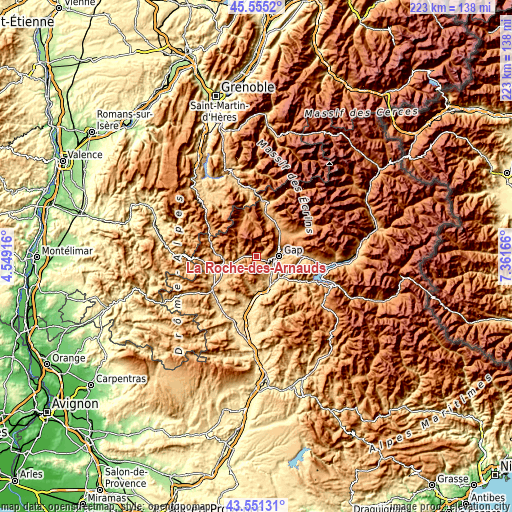 Topographic map of La Roche-des-Arnauds