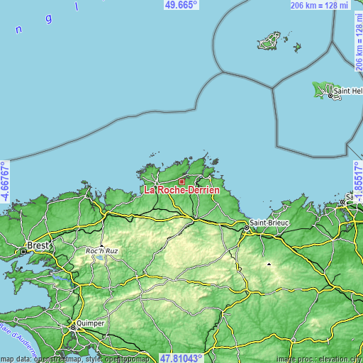 Topographic map of La Roche-Derrien