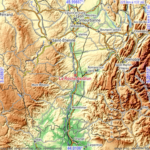 Topographic map of La Roche-de-Glun