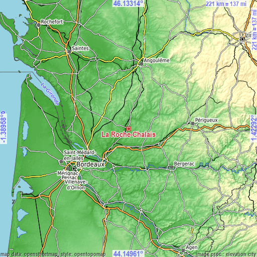 Topographic map of La Roche-Chalais