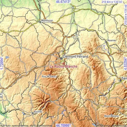 Topographic map of La Roche-Blanche