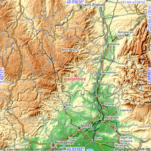 Topographic map of Largentière