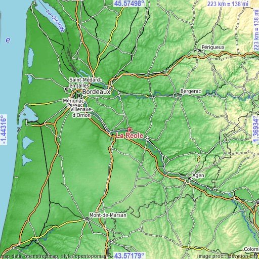 Topographic map of La Réole