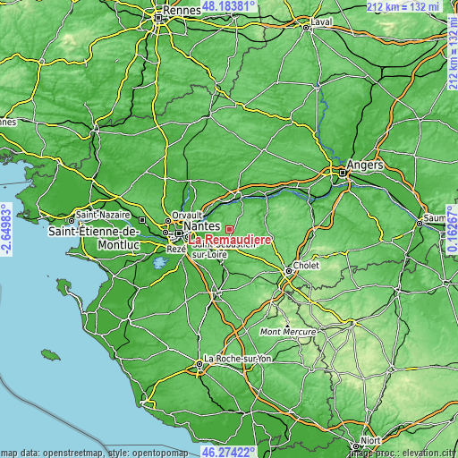 Topographic map of La Remaudière