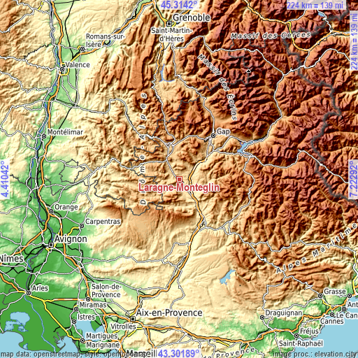 Topographic map of Laragne-Montéglin