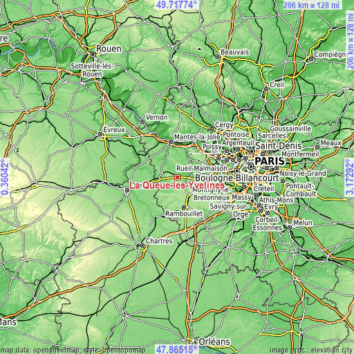 Topographic map of La Queue-les-Yvelines