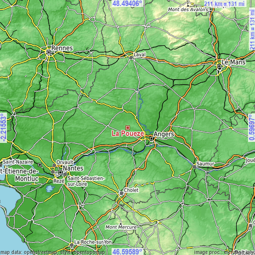 Topographic map of La Pouëze