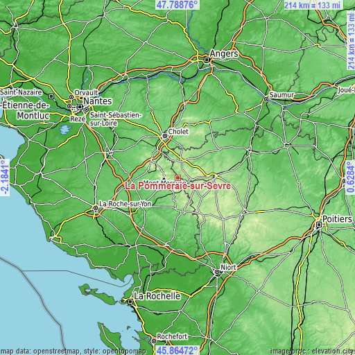 Topographic map of La Pommeraie-sur-Sèvre