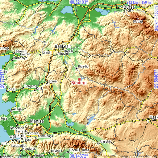 Topographic map of Sındırgı