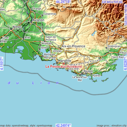 Topographic map of La Penne-sur-Huveaune