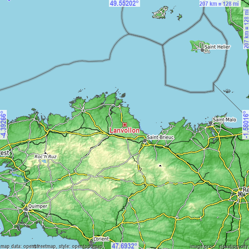 Topographic map of Lanvollon