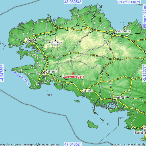 Topographic map of Lanvénégen