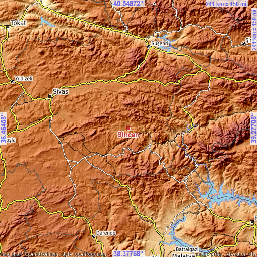 Topographic map of Sincan