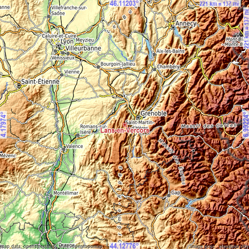 Topographic map of Lans-en-Vercors