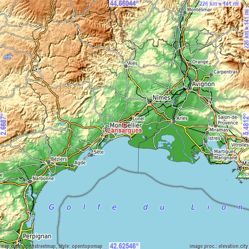 Topographic map of Lansargues