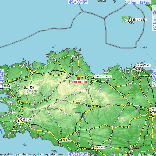 Topographic map of Lanrodec