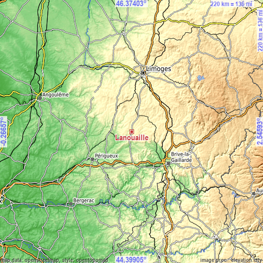 Topographic map of Lanouaille