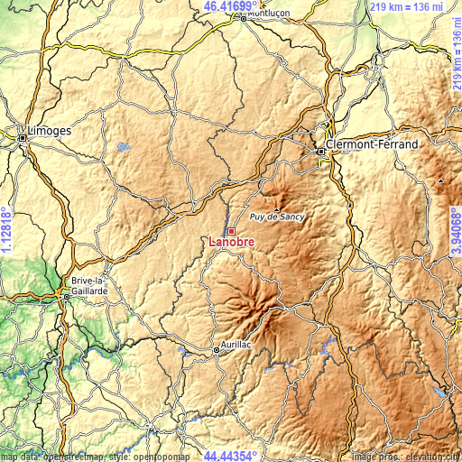 Topographic map of Lanobre