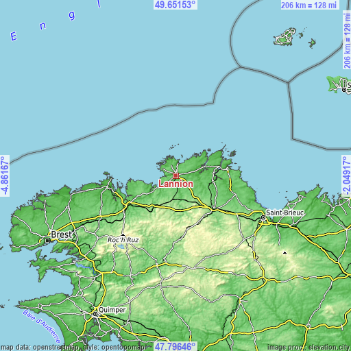 Topographic map of Lannion