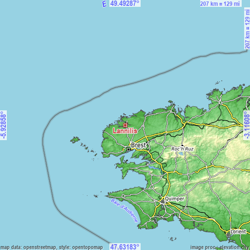 Topographic map of Lannilis