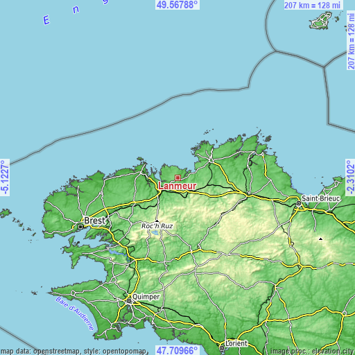 Topographic map of Lanmeur