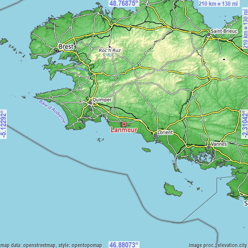 Topographic map of Lanmeur