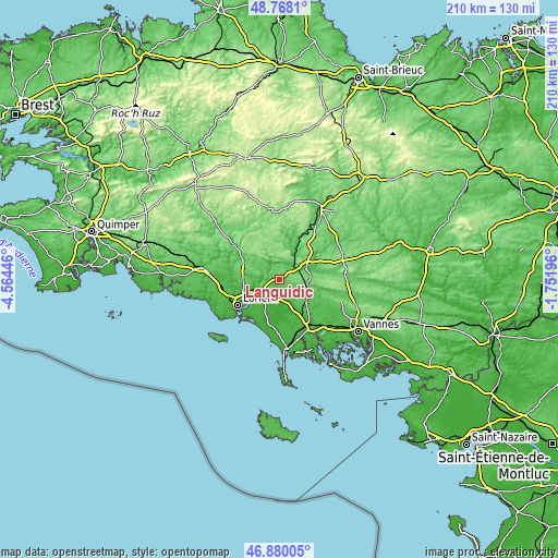 Topographic map of Languidic