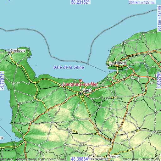 Topographic map of Langrune-sur-Mer