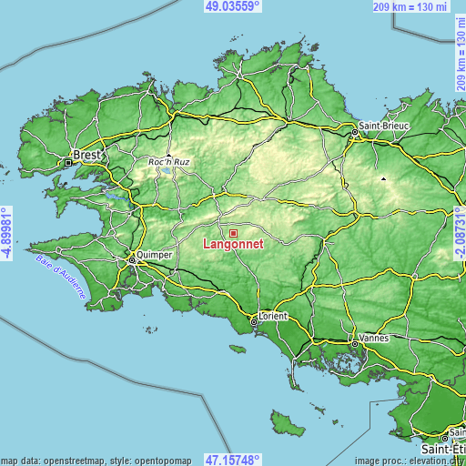 Topographic map of Langonnet