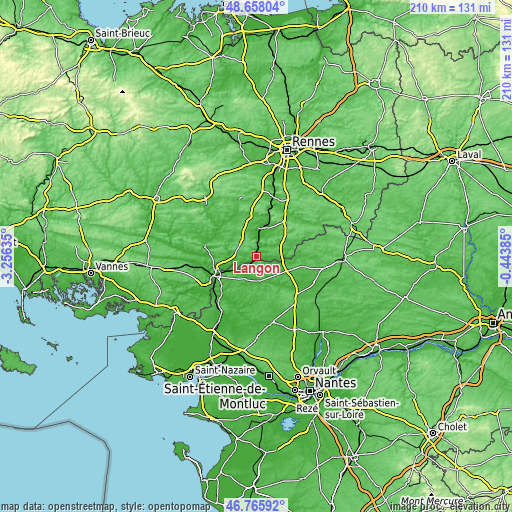 Topographic map of Langon