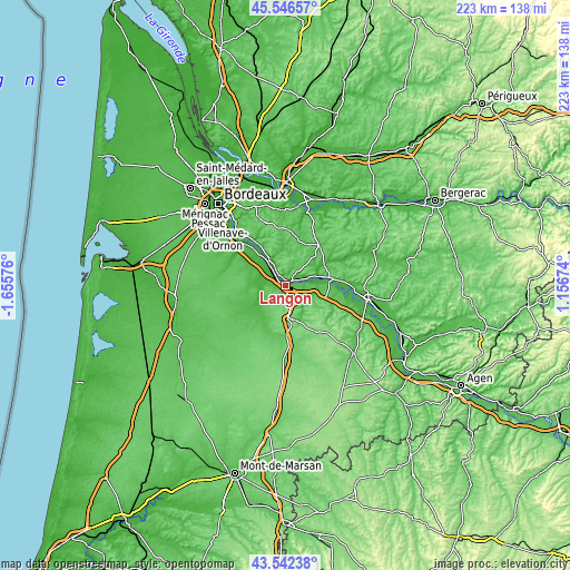 Topographic map of Langon