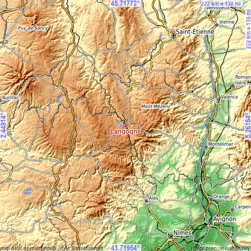 Topographic map of Langogne