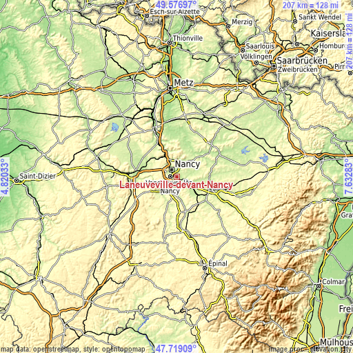 Topographic map of Laneuveville-devant-Nancy