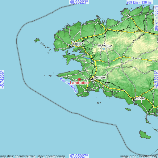 Topographic map of Landudec