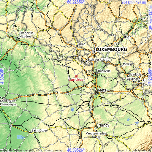 Topographic map of Landres