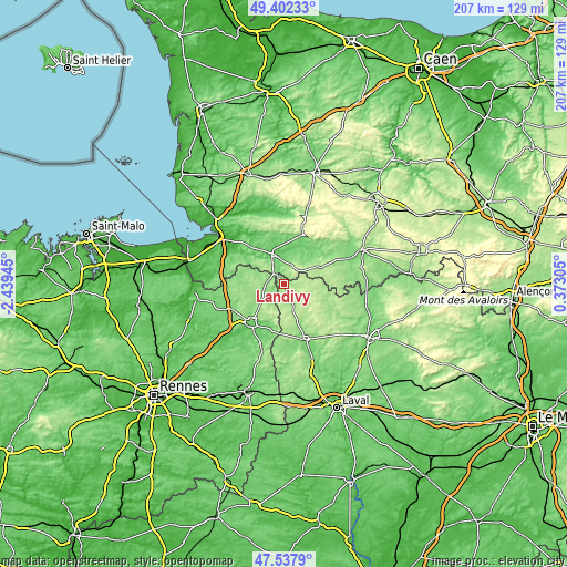 Topographic map of Landivy