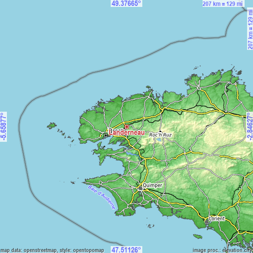 Topographic map of Landerneau